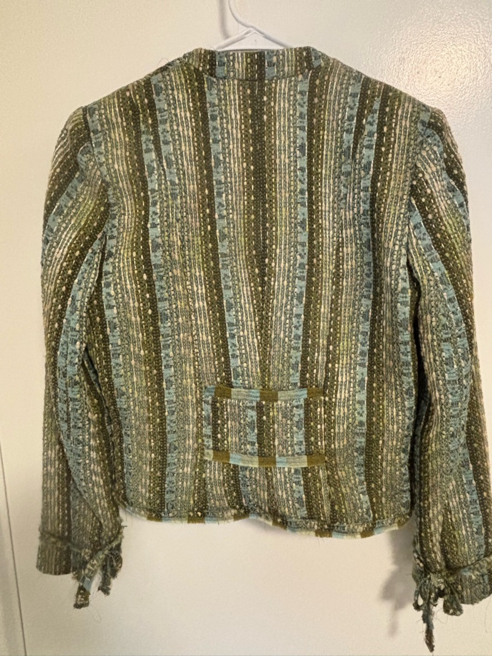 ECI Ruff Hewn Green Striped Ruffle Front Women's Jacket Size 4 Petite - Picture 2 of 6